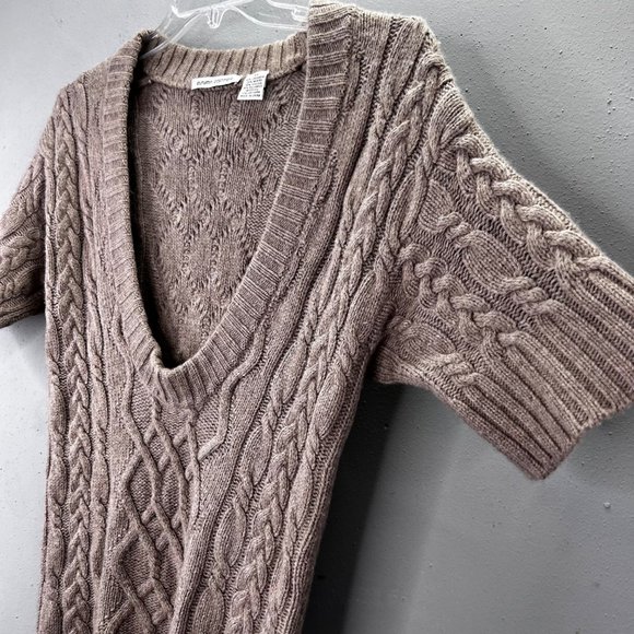 Autumn Cashmere Cable Knit Tunic Sweater XS Oversize Long V-neck Putty Cocoa - Picture 2 of 4